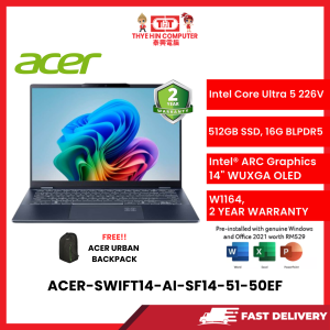 ACER-SWIFT14-AI-SF14-51-50EF-BLUE-INTELCOREU5-226V,16GBR5(OB),512GBSSD,14"WUXGA-OLED,W11H,H&S,2YRS [SBN:YES NILAI:NO MELAKA:NO HPS:NO]