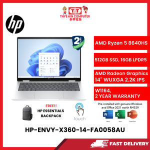 HP-ENVY-X360-14-FA0058AU-GLACIERSILVER-AMDRYZEN5-8640HS,16GBR5(OB),512GBSSD,14"WUXGA,W11H,H&S21,2YRS [SBN:NO NILAI:NO MELAKA:NO HPS:YES]