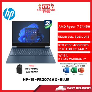 HP-15-FB3074AX-BLUE-AMDRYZEN7-7445H,8GBR5,512GBSSD,RTX20504GVR6,15.6"FHD,W1164,2YRS,H&S [SBN:NO NILAI:YES MELAKA:NO HPS:NO]