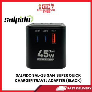 SALPIDO SAL-Z8 GAN 45W 2PD+QC3.0 SUPER QUICK CHARGER TRAVEL ADAPTER BLACK