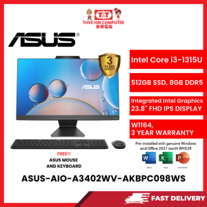 ASUS-AIO-A3402WV-AKBPC098WS-BLK-INTELCOREI3-1315U,8GBR5,512GBSSD,INTEL,23.8"FHD,W1164,3YRS,H&S [SBN:NO NILAI:YES MELAKA:NO HPS:NO]