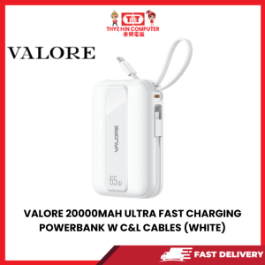 VALORE 20000MAH ULTRA FAST CHARGING POWERBANK W C&L CABLES (WHITE) [SBN:NO NILAI:YES MELAKA:NO HPS:NO]