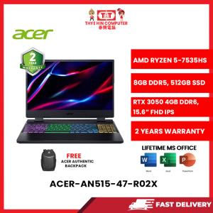 ACER-AN515-47-R02X-AMDRYZEN5-7535HS,8GBR5,512GBSSD,RTX30504GVR6,15.6"FHD,W1164,2YRS [SBN:YES NILAI:YES MELAKA:NO HPS:NO]