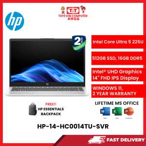 HP-14-HC0014TU-SVR-INTELCOREULTRA5-225U,16GBR5,512GBSSD,INTELHD,14"FHD,W1164,2YRS,H&S [SBN:YES NILAI:NO MELAKA:YES HPS:YES]
