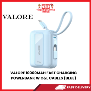 VALORE 10000MAH FAST CHARGING POWERBANK W C&L CABLES (BLUE) [SBN:YES NILAI:NO MELAKA:NO HPS:NO]
