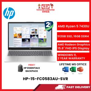 HP-15-FC0583AU-SVR-AMDRYZEN5-7430U,16GBR4,512GBSSD,AMDRADEON,15.6"FHD,W1164,2YRS,H&S [SBN:YES NILAI:YES MELAKA:YES HPS:YES]