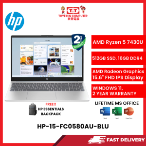 HP-15-FC0580AU-BLU-AMDRYZEN5-7430U,16GBR4,512GBSSD,AMDRADEON,15.6"FHD,W1164,2YRS,H&S [SBN:YES NILAI:YES MELAKA:NO HPS:NO]