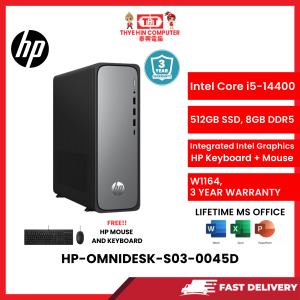 HP-OMNIDESK-S03-0045D-INTELCOREI5-14400,8GBR5,512GSSD,INTELUHD,W1164,3YRS,H&S,KB+MSE [SBN:YES NILAI:YES MELAKA:NO HPS:YES]