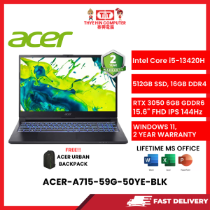ACER-A715-59G-50YE-BLK-INTELCOREI5-13420H,16GBR4,512GBSSD,RTX30506GVR6,15.6"IPS,W1164,2YRS,H&S [SBN:NO NILAI:YES MELAKA:YES HPS:NO]