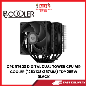 CPS RT620 DIGITAL DUAL TOWER CPU AIR COOLER (125X138X157MM) TDP 265W BLACK [SBN:NO NILAI:YES MELAKA:NO HPS:NO]
