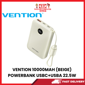 VENTION 10000MAH (BEIGE) POWERBANK USBC+USBA 22.5W [SBN:YES NILAI:YES MELAKA:NO HPS:NO]
