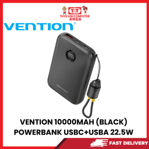 VENTION 10000MAH (BLACK) POWERBANK USBC+USBA 22.5W [SBN:YES NILAI:YES MELAKA:NO HPS:NO]