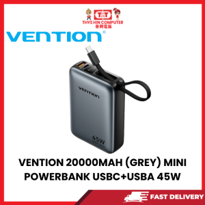 VENTION 20000MAH (GREY) MINI  POWERBANK USBC+USBA 45W [SBN:YES NILAI:YES MELAKA:NO HPS:NO]