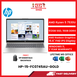 HP-15-FC0745AU-GOLD-AMDRYZEN5-7530U,16GBR4,512GBSSD,AMDRADEON,15.6"FHD,W1164,2YRS,H&S