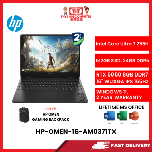 HP-OMEN-16-AM0371TX-INTELCOREULTRA7-255H,24GBR5,512GBSSD,RTX50508GR7,16''IPS.W1164,2YRS,H&S