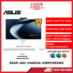 ASUS-AIO-V440VA-KWPC003WS-WHITE-INTELCOREI3-1315U,8GBR5,512GBSSD,INTEL,23.8''FHD,W1164,H&S,3YRS [SBN:YES NILAI:YES MELAKA:NO HPS:NO]