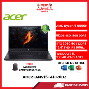 ACER-ANV15-41-R0DZ-AMDRYZEN5-6600H,8GBR5,512GBSSD,RTX30506GVR6,15.6"FHD,W1164,2YRS,H&S [SBN:YES NILAI:YES MELAKA:YES HPS:NO]