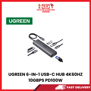 UGREEN 6-IN-1 USB-C HUB 4K60HZ 10GBPS PD100W [SBN:YES NILAI:NO MELAKA:NO HPS:NO]