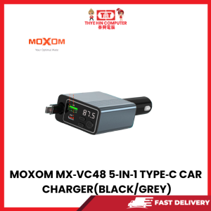 MOXOM (BLACK + GREY) MX-VC48 5 IN 1 TYPE C GLOSS CAR CHARGER [SBN:NO NILAI:NO MELAKA:NO HPS:NO]