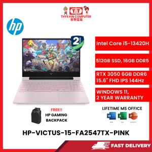 HP-VICTUS-15-FA2547TX-PINK-INTELCOREI5-13420H,16GBR5,512GBSSD,RTX30506GVR6,15.6FHD,W1164,2YRS,H&S [SBN:YES NILAI:NO MELAKA:YES HPS:NO]