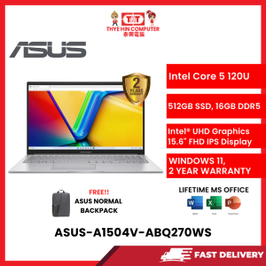 ASUS-A1504V-ABQ269WS-SVR-INTELCORE5-120U,16GBR5,512GBSSD,15.6"FHD,INTELUHD,W1164,2YRS,H&S [SBN:YES NILAI:YES MELAKA:NO HPS:NO]