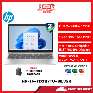 HP-15-FD2117TU-SILVER-INTELCOREULTRA5-225U,16GBR5,512GBSSD,INTEGRATED,15.6"FHD,W1164,2YRS,H&S