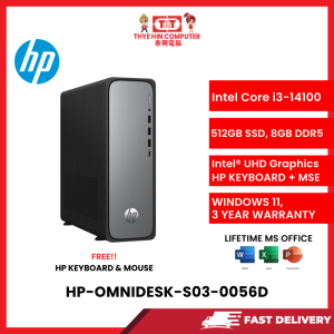 HP-OMNIDESK-S03-0056D-INTELCOREI3-14100,8GBR5,512GSSD,INTELUHD,W1164,3YRS,H&S,KB+MSE