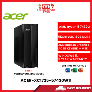 ACER-XC1725-57430W11-AMDRYZEN5-7430U,8GBR5,512GBSSD,AMDRADEON,W1164,WLKB+MSE,3YRS,H&S [SBN:YES NILAI:YES MELAKA:YES HPS:NO]