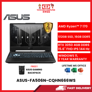 ASUS-FA506N-CQHN666WS-AMDRYZEN7-7170,16GBR5,512GBM.2SSD,RTX30504GBR6,15.6"FHD,W1164,2YRS [SBN:YES NILAI:YES MELAKA:YES HPS:NO]