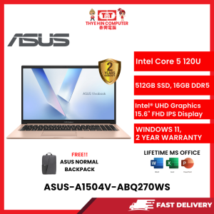 ASUS-A1504V-ABQ270WS-TERRACOTTA-INTELCORE5-120U,16GBR5,512GBSSD,15.6"FHD,INTELUHD,W1164,2YRS,H&S [SBN:YES NILAI:YES MELAKA:NO HPS:NO]