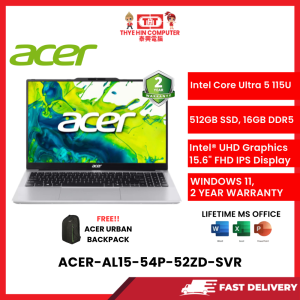 ACER-AL15-54P-52ZD-SVR-INTELCOREULTRA5-115U,16GBR5,512GBSSD,INTEL GRAPHICS,15.6"IPS,W1164,2YRS,H&S [SBN:YES NILAI:YES MELAKA:YES HPS:NO]