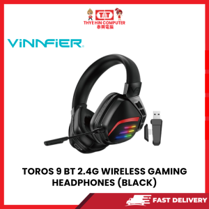 TOROS 9 BT 2.4G WIRELESS 7.1 SURROUND GAMING HEADPHONES WITH TYPE-C & USB DONGLE (BLACK)