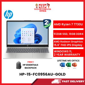 HP-15-FC0956AU-GOLD-AMDRYZEN7-7730U,16GBR4,512GBSSD,AMDRADEON,15.6FHD,W1164,2YRS,H&S [SBN:YES NILAI:YES MELAKA:NO HPS:NO]