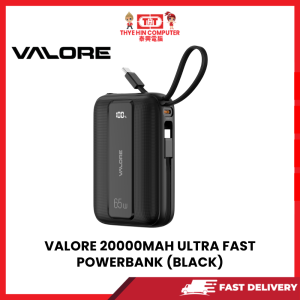 VALORE 20000MAH ULTRA FAST CHG P/BANK W C & C CABLES (BLACK)