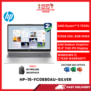 HP-15-FC0880AU-SILVER-AMDRYZEN5-7530U,8GBR4,512GBSSD,AMDRADEON,15.6"FHD,W1164,2YRS,H&S