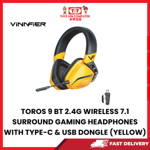 TOROS 9 BT 2.4G WIRELESS 7.1 SURROUND GAMING HEADPHONES WITH TYPE-C & USB DONGLE (YELLOW)