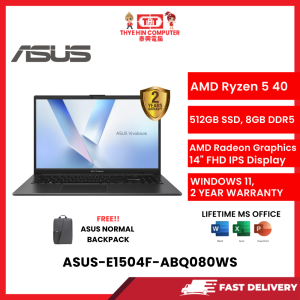 ASUS-E1504F-ABQ080WS-BLK-AMDRYZEN5-40,8GBR5,512GBSSD,AMDRADEON,14"FHD,W1164,2YRS,H&S