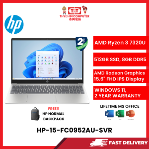 HP-15-FC0952AU-SVR-AMDRYZEN3-7320U,8GBR5,512GBSSD,AMDRADEON,15.6"FHD,W1164,2YRS,H&S