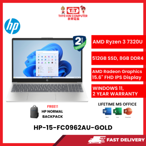 HP-15-FC0962AU-GOLD-AMDRYZEN3-7320U,8GBR4,512GBSSD,AMDRADEON,15.6"FHD,W1164,2YRS,H&S