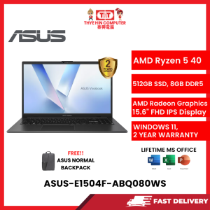 ASUS-E1504F-ABQ080WS-BLK-AMDRYZEN5-40,8GBR5,512GBSSD,AMDRADEON,14"FHD,W1164,2YRS,H&S [SBN:YES NILAI:YES MELAKA:NO HPS:NO]