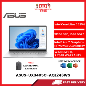 ASUS-UX3405C-AQL246WS-SVR-INTELCOREULTRA5-225H,16GBR5,512GBM.2SSD,INTELARC,14"WUXGA,W1164,2YRS,OPI