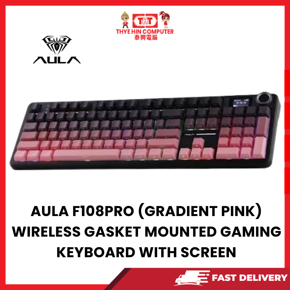 AULA F108PRO (GRADIENT PINK) WIRELESS GASKET MOUNTED GAMING KEYBOARD WITH SCREEN