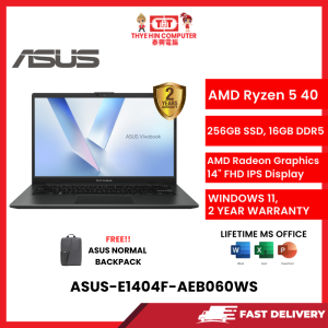 ASUS-E1404F-AEB060WS-BLK-AMDRYZEN5-40,16GBR5,256GBSSD,AMDRADEON,14"FHD,W1164,2YRS,H&S