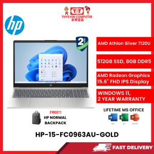 HP-15-FC0963AU-GOLD-AMDATHLON-7120U,8GBR5,512GBSSD,AMDRADEON,15.6"FHD,W1164,2YRS,H&S