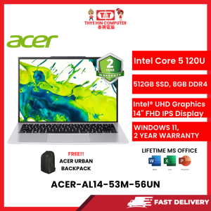 ACER-AL14-53M-56UN-SVR-INTELCORE5-120U,8GBR4,512GBSSD,INTELGRAPHICS,14" FHD,W1164,2YRS,H&S