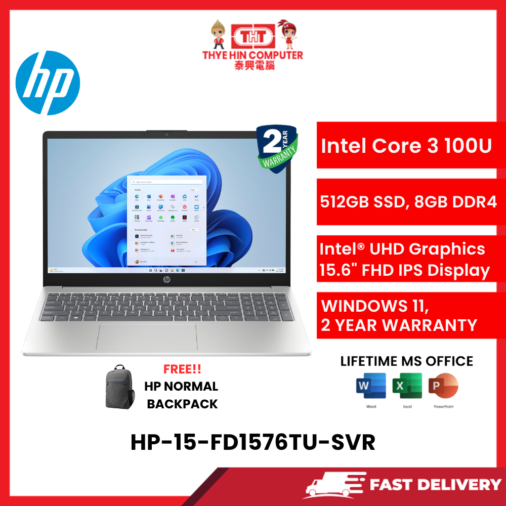 HP-15-FD1576TU-SVR-INTELCORE3-100U,8GBR4,512GBSSD,INTEGRATED,15.6"FHD,W1164,2YRS,H&S