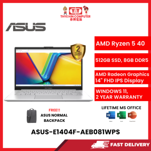 ASUS-E1404F-AEB081WPS-SVR-AMDRYZEN5-40,8GBR5,512GBSSD,AMDRADEON,14"FHD,W1164,2YRS,H&S