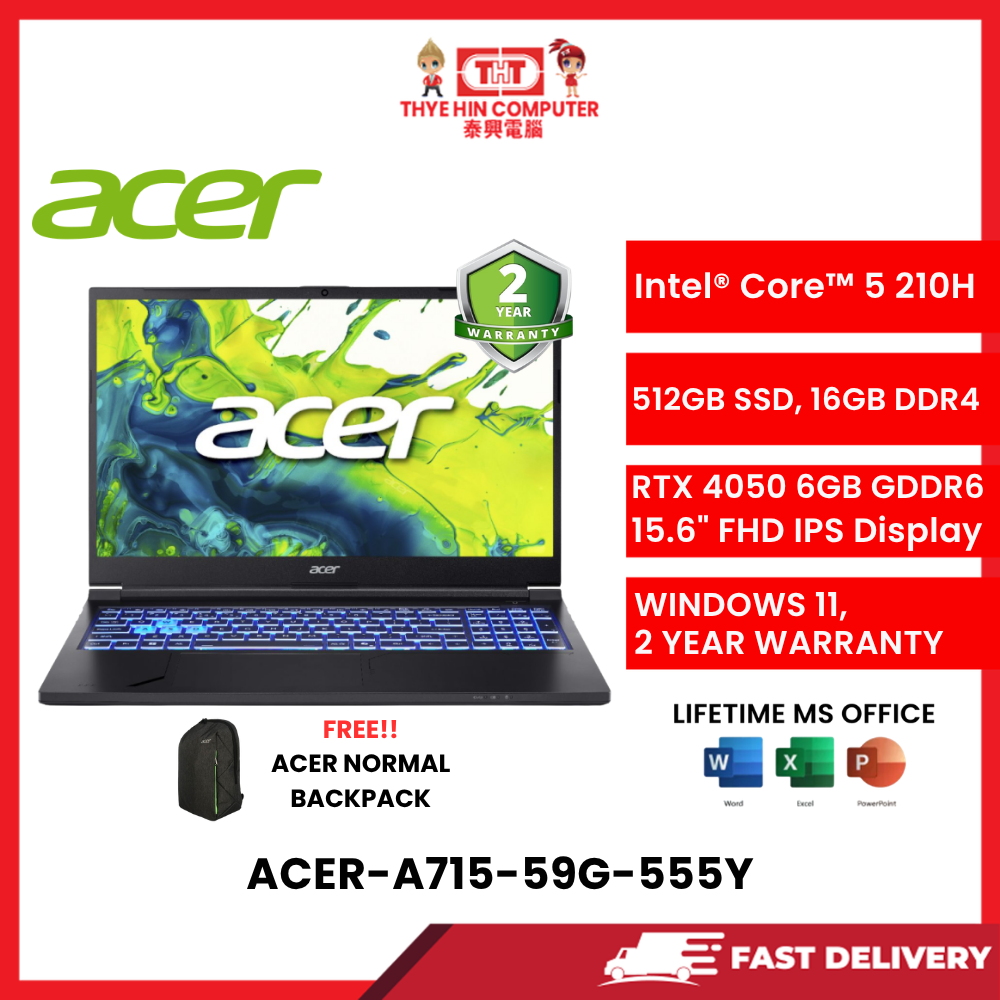 ACER-A715-59G-555Y-BLK-INTELCORE5-210H,16GBR4,512GBSSD,RTX40506GVR6,15.6"FHD,W1164,2YRS,H&S