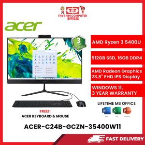 ACER-C24B-GCZN-AMDRYZEN3-5400U,16GBR4,512GBSSD,AMDRADEON,W1164,23.8"FHD,3YRS,H&S