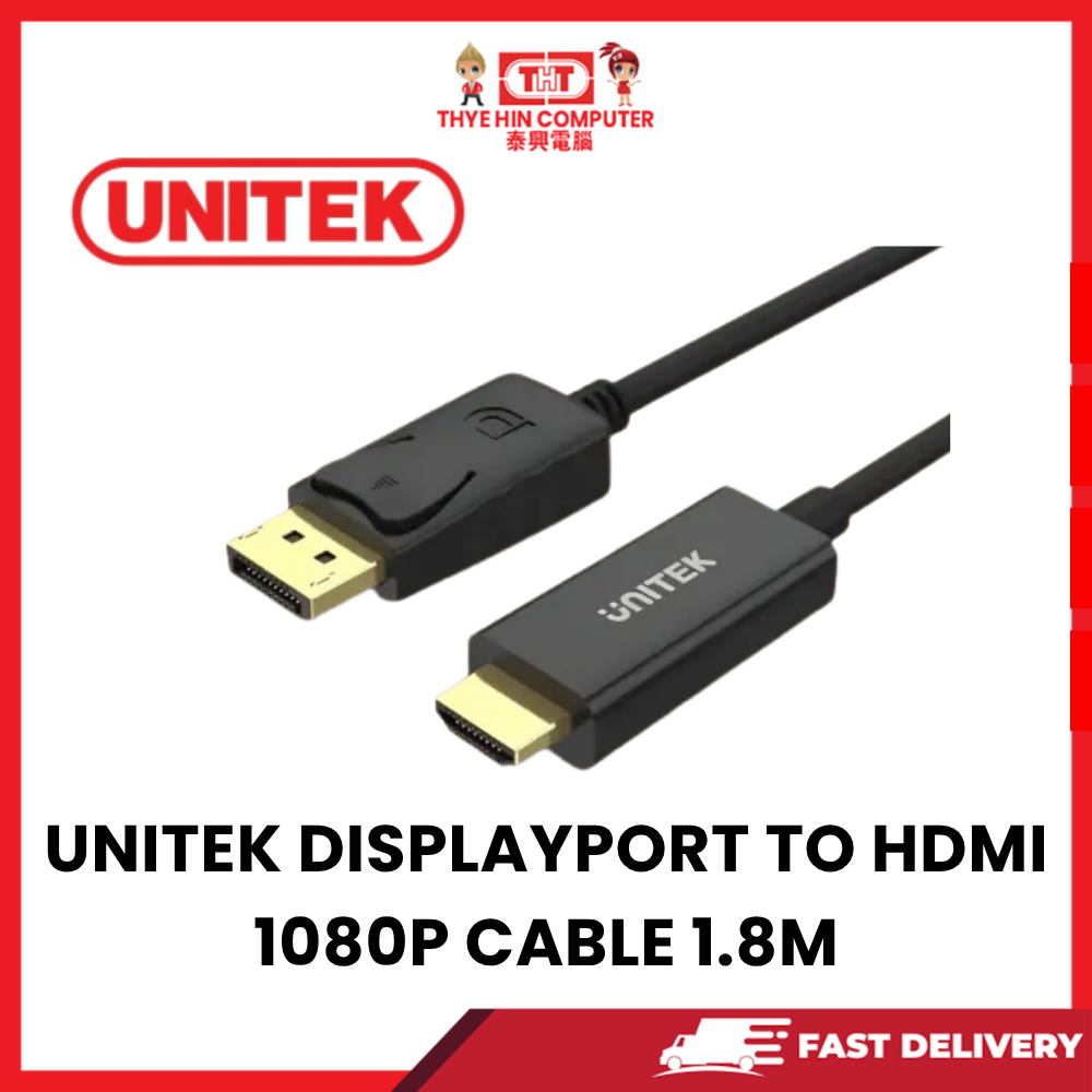 UNITEK DISPLAYPORT TO HDMI 1080P CABLE 1.8M